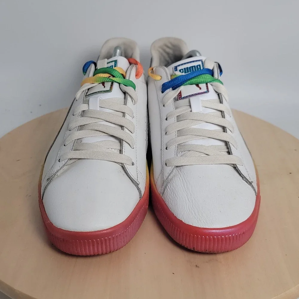 Puma Clyde Pride PRD NYC White Leather Sneakers Men's Size Rainbow